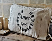 Grain Sack Seed Bag Pillow Cover with Wreath Emblem and Customization