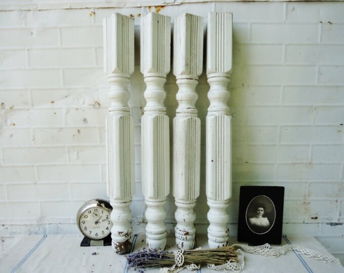 Antique Wooden Table Legs Set of 4 Chippy White Farmhouse Etsy