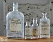 Vintage Apothecary Label Bottles - Set of 4