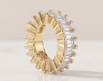 Real Gold Baguette Diamond Bead Charm Floating Diamond Barrel Bead for Chain Dainty Diamond Spacer Charm Architectural Statement Bead Charm