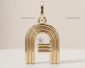Groovy Initial Pendant Dainty Diamond Monogram Charm Ribbed Retro Vintage Style Personalized Birthday Gifts For Her Women Statement Jewelry