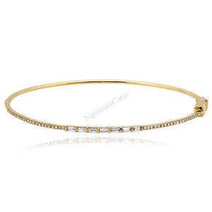 Baguette Diamond Bangle 14k Gold Minimalist Stacking Bracelet Round Pave Lab Diamond Oval Bangle Everyday Jewelry Anniversary Gift for Her