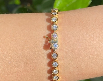 Sechseck-Form-Tennis-Armband Rundschliff-Labordiamant 14k 18k Real Solid Gold Tägliche Abnutzung Einzigartige Solitaire-Schichtung Diamant-Hochzeits-Armband