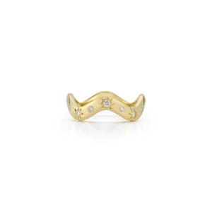 Diamond Wave Ring Curve Stacking Band Ring Minimalist Elegant Wavy Band 14k Yellow Gold Curvy Zig Zag Ring Band Chunky 18k Star Diamond Ring