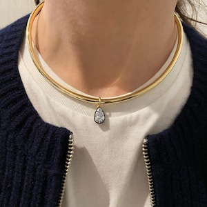 14k Real Gold Hollow Round Choker Necklace 4mm Choker Wire Necklaces Gold Wire Choker 18kt Simple Wire Necklaces Personalized Gift For Women