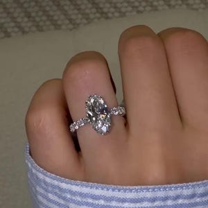 Big 3 Ct Moval Cut Diamond Engagement Ring 14k Gold Lab Grown Diamond Proposal Anniversary Ring Prong Set Diamond Solitaire Wedding Ring