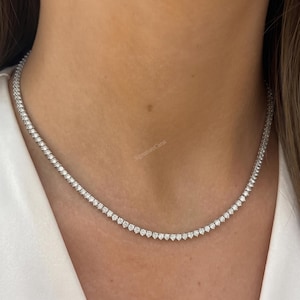 Diamond Tennis Necklace Round Cut Lab Grown Diamond Choker Chain Necklace 3 Prong Martini Bridal Wedding Necklace 10k 14k 18k Solid Gold