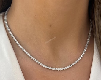 Diamond Tennis Necklace Round Cut Lab Grown Diamond Choker Chain Necklace 3 Prong Martini Bridal Wedding Necklace 10k 14k 18k Solid Gold