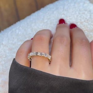 Emerald Cut Lab-Grown Diamond Eternity Band: 14k Gold Stackable Wedding Ring