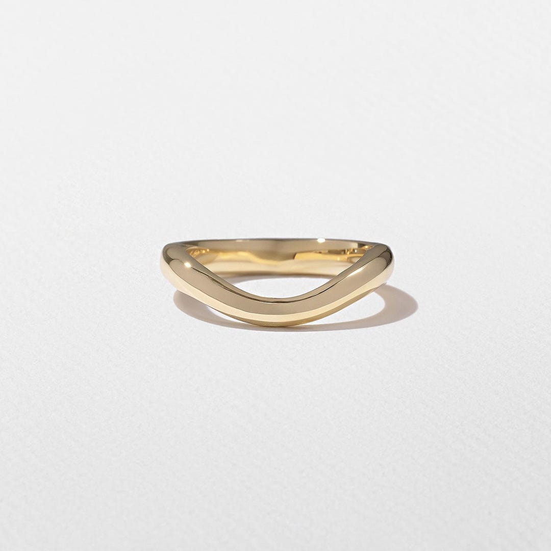 14k 18k Solid Gold Curved Stacking Ring 10k Real Gold Unique Contoured ...