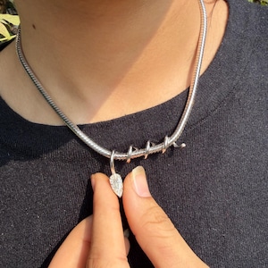 Diamond Snake Collar Necklace 1ct Pear Lab Grown Sterling Silver Omega Chain 14k Gold Statement Unique Serpent Necklace