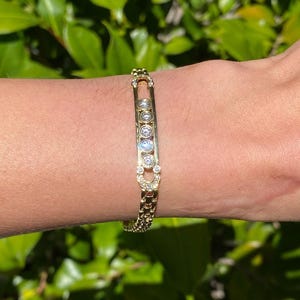 Pulsera de eslabones de pantera de oro de 14k, pulsera única con diamante móvil, pulsera solitaria para bodas y uso diario, pulsera de diamantes con engaste de bisel de oro de 18k.