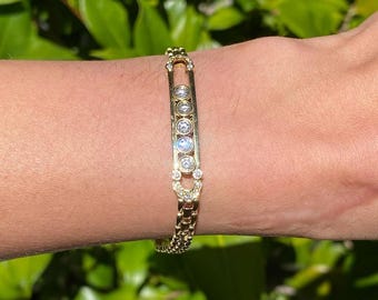 14k Gold Panther Link Chain Bracelet Moving Diamond Unique Bracelet Everyday Wedding Solitaire Bracelet 18k Bezel Setting Diamond Bracelet