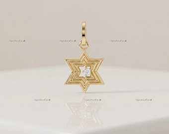Gold Star Of David Charm Pendant Groovy Style Hinged Bail Pendant Versatile Clip On Gold Jewelry Dainty Star Necklace Birthday Gift Women