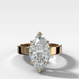 2 Carat Diamond Engagement Ring Cigar Wide Band Sparkling Marquise Diamond 14k Gold Proposal Ring Prong Set Diamond Solitaire Wedding Ring