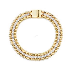 Diamond gold ball bracelet in 14k solid gold, dual chain bead design, minimalist layering bracelet