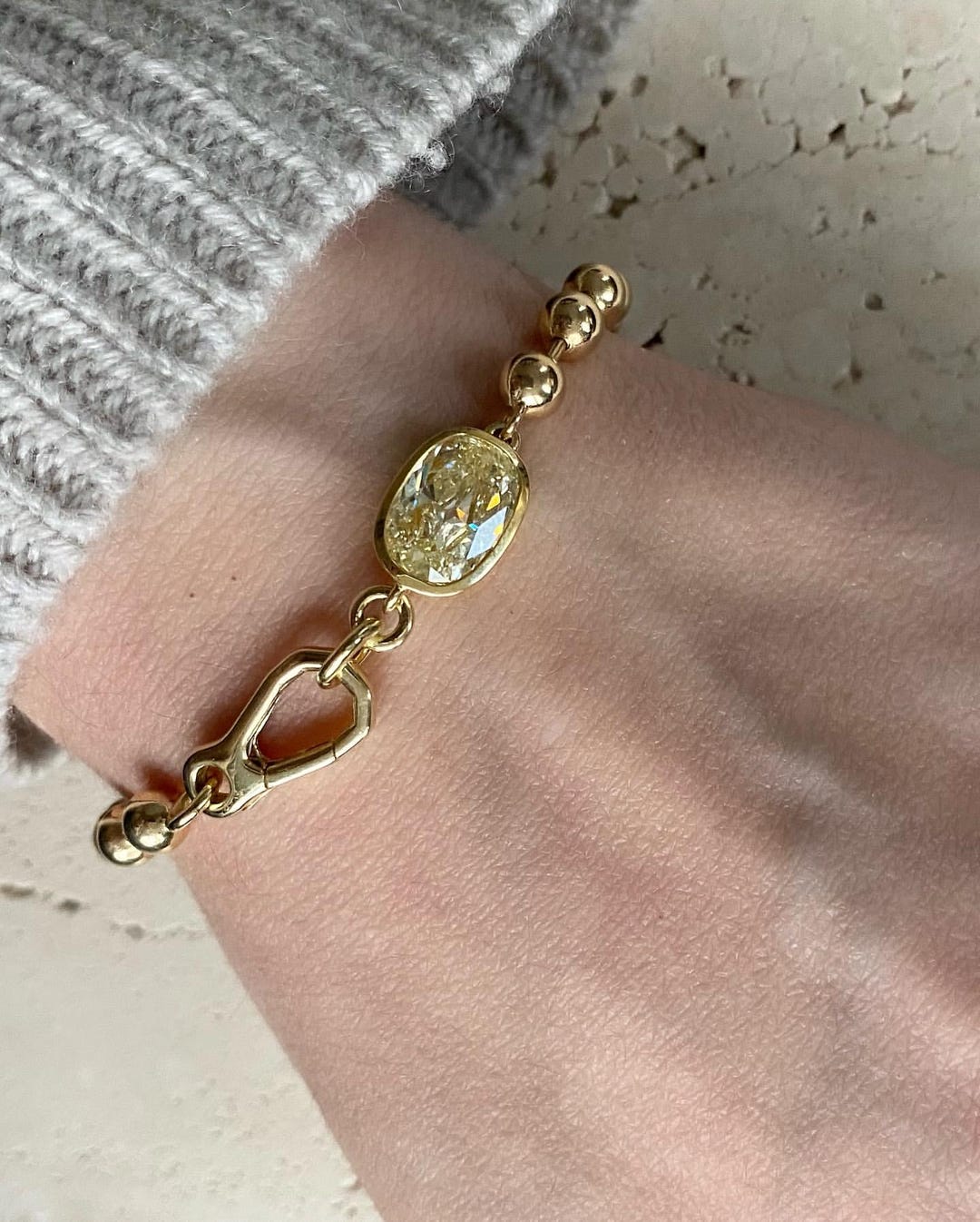 18K Gold Dipped Rhinestone Ball Chain Layered Adjustable Cinch Pull Tie Bracelet