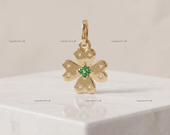 Four Leaf Clover Charm Luck Pendant For Necklace Handmade Flower Green Emerald Diamond Nature Inspired Handmade Lucky Jewelry Gift For Wife