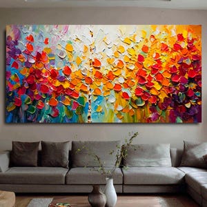 Abstract 3D Oil Painting Rainbow Texture Leaf Texture Canvas Wall Art Autumn Falling Colorful Nature Landscape Modern Living Room Decor Work