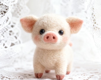 Felt Piglet Desk Decor, Needle-Felted Teddy Bear Craft, Bone Puppy Birthday Gift, Handmade Wool Felt Kitten Ornament, Children's Day Decor
