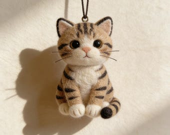 Handgefertigter Nadelfilz Tigerkatzen Anhänger Niedliche Tigerkatze Baumschmuck Katzen Gedenkgeschenk Weihnachtsbaum Deko Woll Katzen