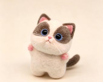Handmade Needle Felt Ragdoll Cat Figurine Wool Felt Siamese Cat Sculpture Kitten Nursery Decor Cat Lover Gift Cat Wool Art Pet Owner Present