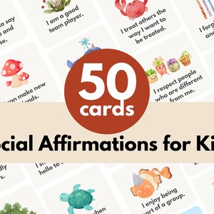 50 cartes d'affirmation de soi à imprimer pour les enfants : apprentissage émotionnel, gentillesse, amitié, confiance en soi, activités SEL PDF