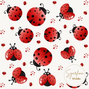 Ladybug Seamless Pattern: Watercolor Clipart, Scrapbook Paper (8x8 cm PNG JPG Digital Download