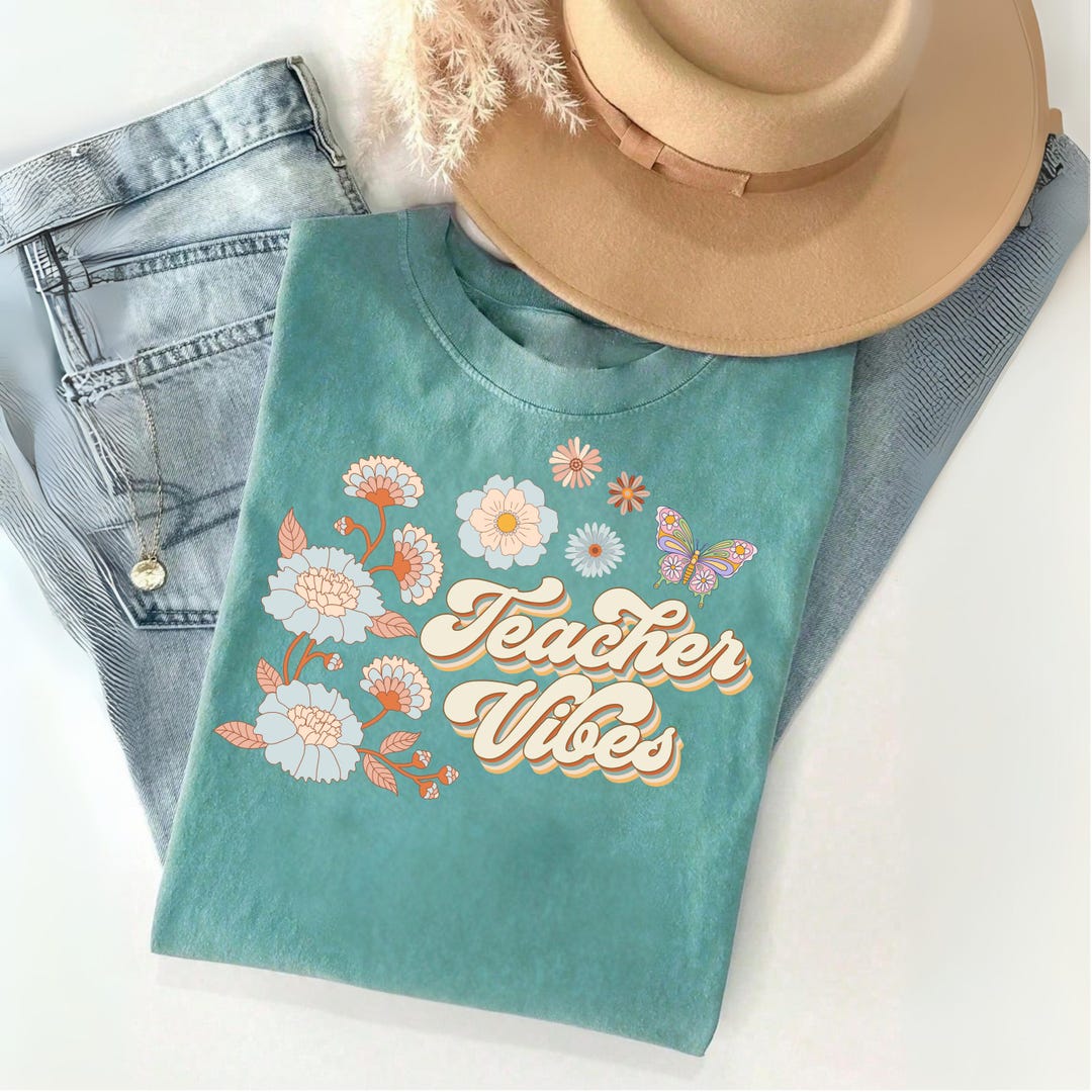 Retro Teacher Vibes PNG – Groovy Floral Teacher Shirt Design – Back to ...