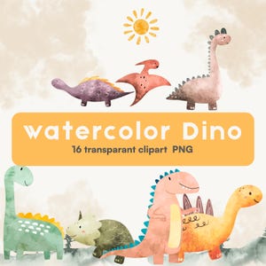 Watercolor Dinosaur Clipart PNG Bundle – Cute Dino Clip Art for Kids, Transparent Background, Nursery Wall Art, Baby Shower, Birthday Decor