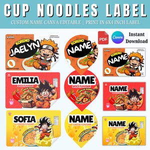 Etykiety na makaron Kpop Cup, edytowalne etykiety, ramen Demon Hunters, Ramyeon Miry, makaron z niestandardowymi nazwami, gadżety Kpop, pobieranie cyfrowe