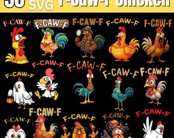 Funny F-Caw-F Chicken PNG SVG Bundle: Rooster Meme Clipart (Digital Download)