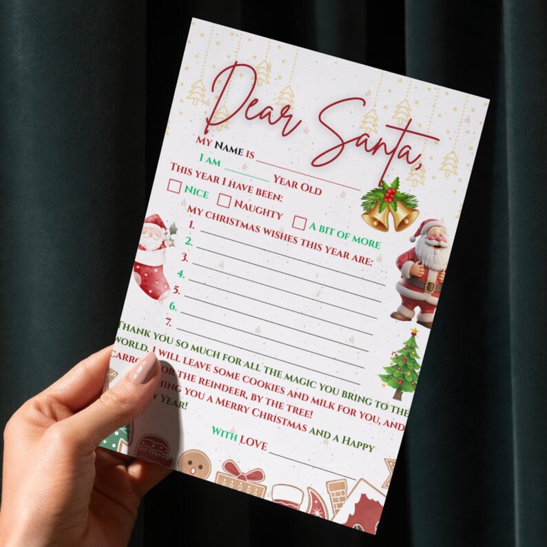 Letter to Santa Printable | Kids Christmas Wish List (PDF) - Etsy