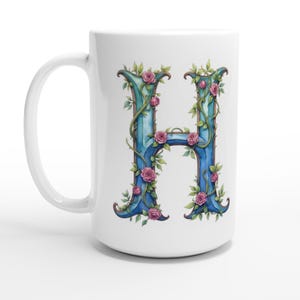 Taza de cerámica de 15 oz con el alfabeto - Letra H