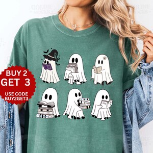 Comfort Colors Ghost Reading Books Shirt, Halloween Book Lover Tee