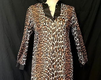 Meow - Vintage 60's 70's Vanity Fair leopard print nightgown tunic nylon bombshell atomic pin up sexy cream black brown - M / L