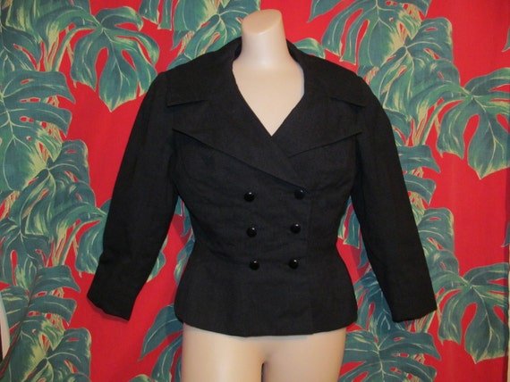 M / L - Vintage 40's 50's charcoal dark grey flann