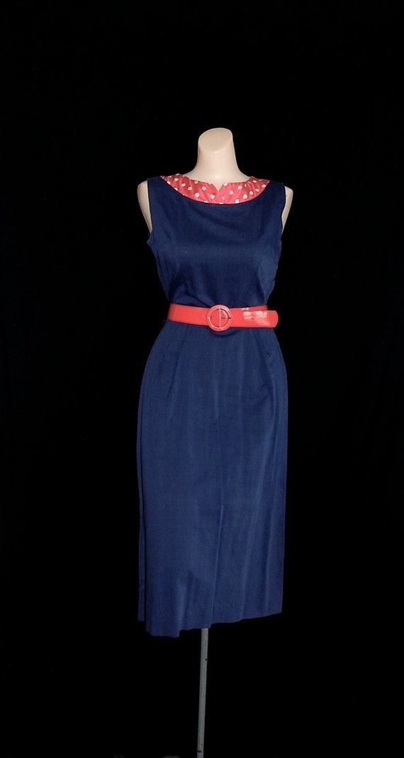 Stunning vintage 50's 60's navy blue red white pol