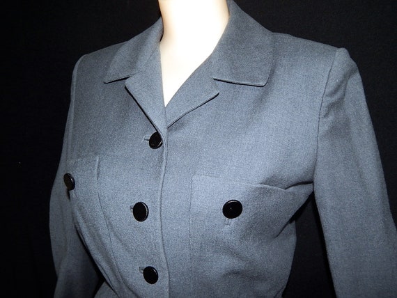 Elegant vintage 40's 50's dark blue grey fitted u… - image 2