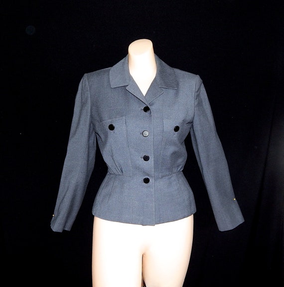 Elegant vintage 40's 50's dark blue grey fitted u… - image 1