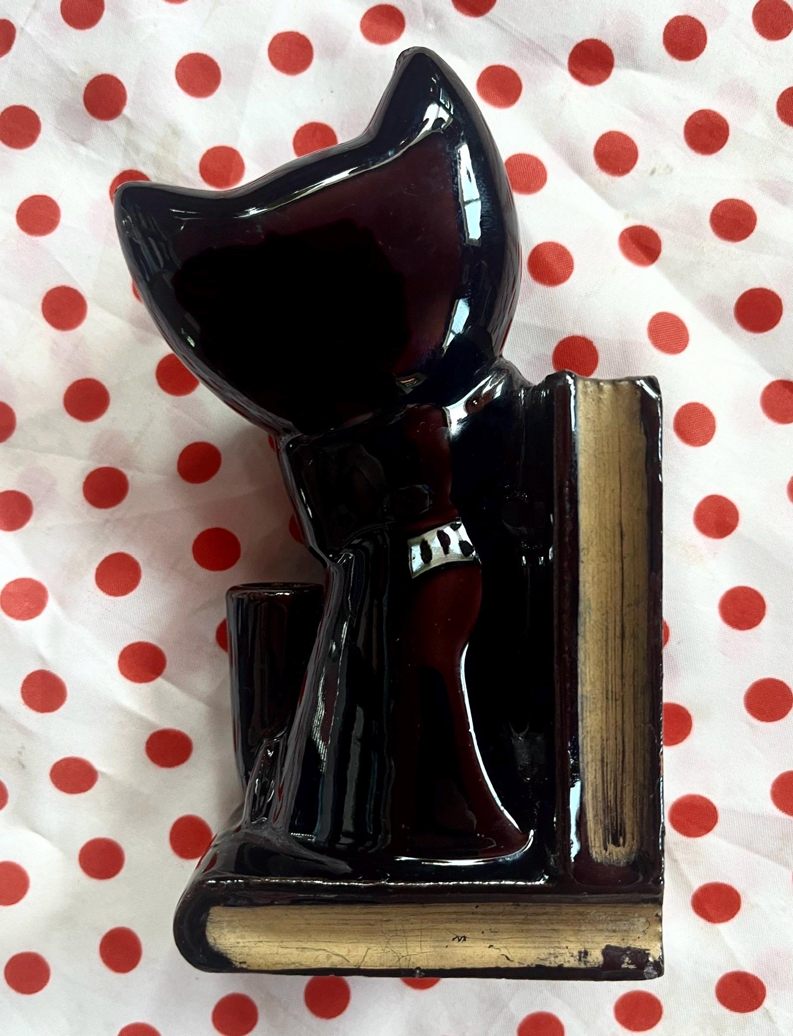 高速配送 Adorable Vintage 50's Black Ceramic Cat Kitten Figurine アンティーク雑貨