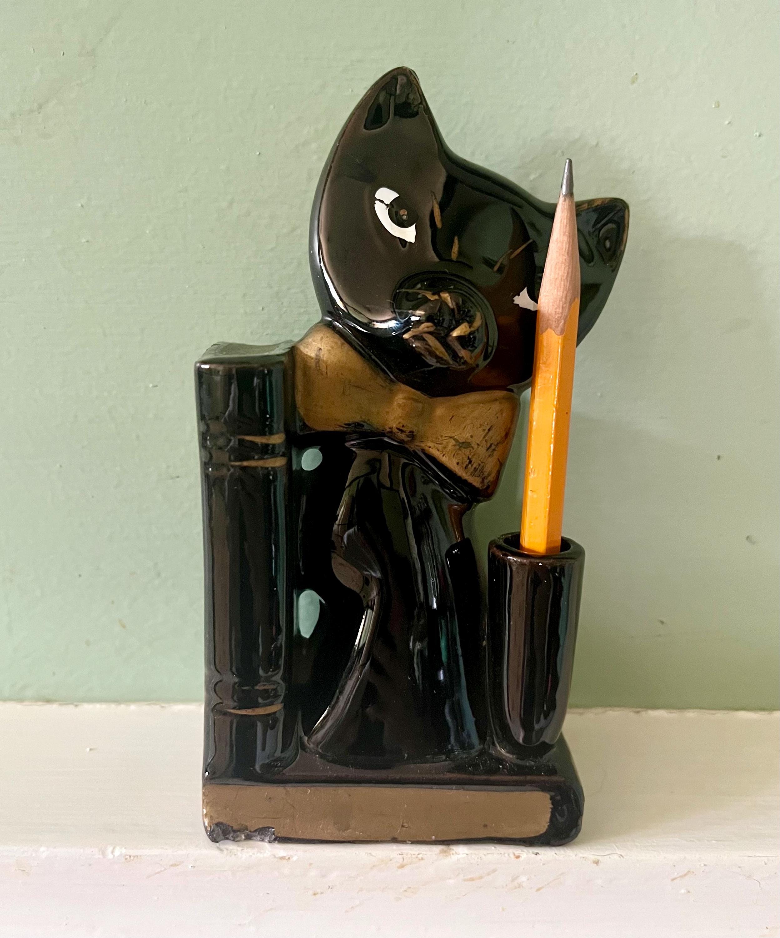 Adorable Vintage 50's Black Ceramic Cat Kitten Figurine