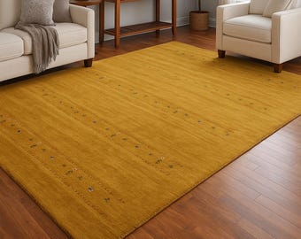 Mustard Yellow Gabbeh Wool Rug | Handmade Lori Style Wool Carpet | Modern Boho Wool Area Rug | Luxury Artisan Home Decor | Custom Size 8x10