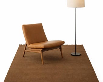 Toffee Brown Wool Flatweave Dhurrie Rug | Handwoven Bohemian Minimalist Solid Color Durry | Scandinavian Modern Area Rug | Custom Size Rug