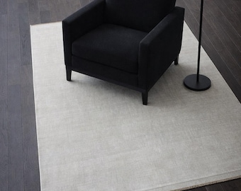 Ivory Solid Wool Handloom Rug Low Shed Minimalist Area Rug Modern Scandinavian Neutral Carpet for Living Room Bedroom Custom Size