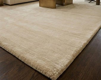 Warm Ivory Handloom Wool Rug, Solid Cream Minimalist Area Rug, Organic Modern Neutral Living Room Bedroom Carpet Custom Size 8x10 9x12 rug