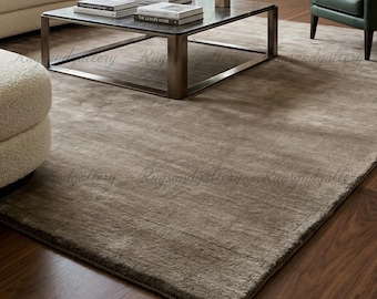 Taupe Brown Handloom Wool Rug Modern Solid Minimalist Area Rug for Living Room Bedroom Luxury Neutral Carpet Custom Size Rug 8x10 9x12 10x14