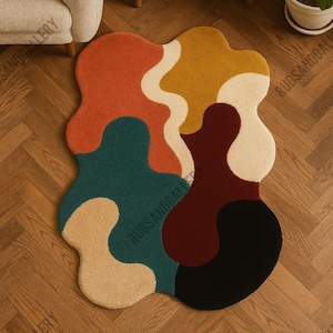 Modern Abstract Wavy Handtufted Rug Multicolor Irregular Shape Carpet for Living Room Bedroom Dinning Room Office Decor Contemporary Rugs