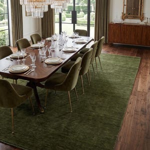 Olive Green Solid Wool Handloom Rug Modern Minimalist Area Rug Custom Size Low Shed Carpet for Living Room Organic Cozy Home Decor 8x10 9x12 image 10