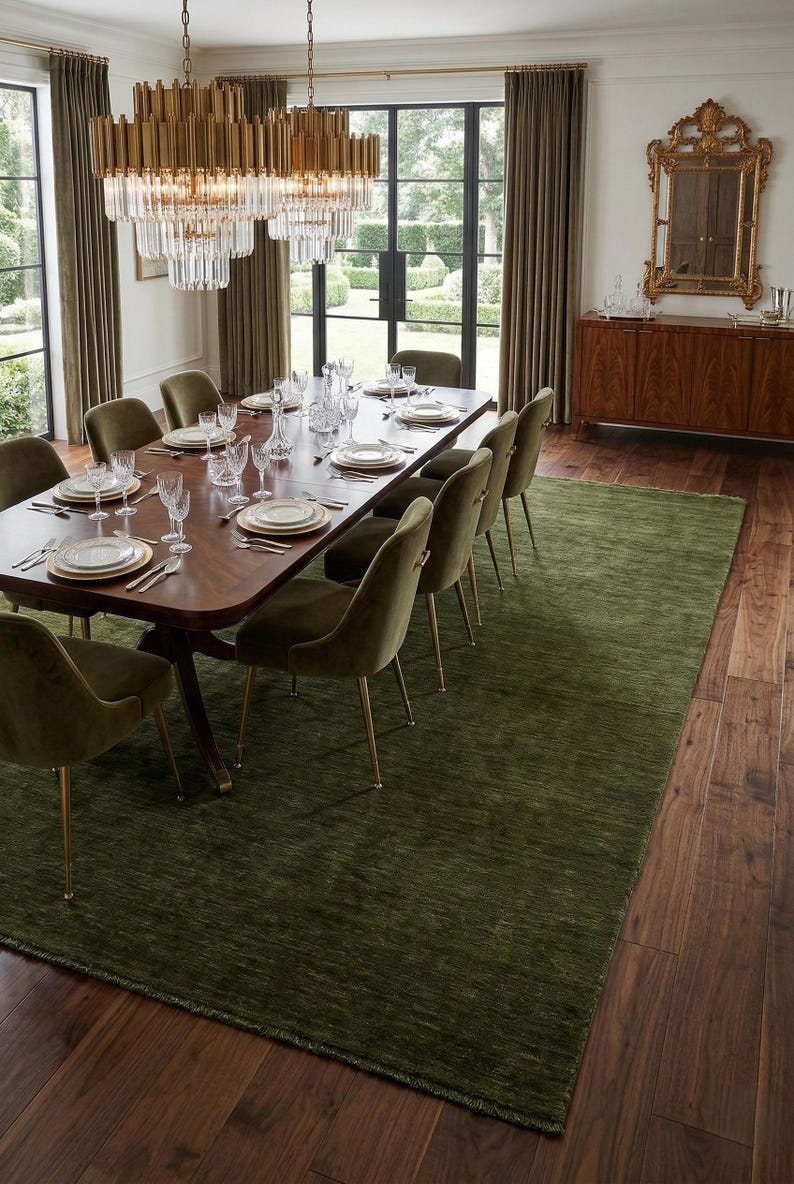 Olive Green Solid Wool Handloom Rug Modern Minimalist Area Rug Custom Size Low Shed Carpet for Living Room Organic Cozy Home Decor 8x10 9x12 image 10